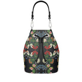 Eastern Woodlands floral Rose & Fruit Beadwork Print Premium Leather Bucket Bag