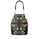 Eastern Woodlands floral Rose & Fruit Beadwork Print Premium Leather Bucket Bag