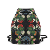 Eastern Woodlands Floral Rose & Fruit Beadwork Print Premium Leather Bucket Backpack