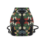 Eastern Woodlands Floral Rose & Fruit Beadwork Print Premium Leather Bucket Backpack