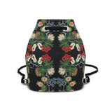 Eastern Woodlands Floral Rose & Fruit Beadwork Print Premium Leather Bucket Backpack