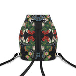 Eastern Woodlands Floral Rose & Fruit Beadwork Print Premium Leather Bucket Backpack