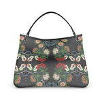 Eastern Woodlands Floral Beadwork Fruit & Roses Print Premium Leather Slouch Bag