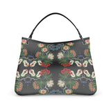 Eastern Woodlands Floral Beadwork Fruit & Roses Print Premium Leather Slouch Bag