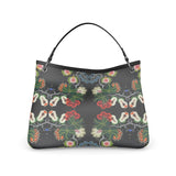 Eastern Woodlands Floral Beadwork Fruit & Roses Print Premium Leather Slouch Bag