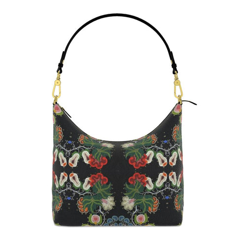 Eastern Woodlands Floral Roses and Fruit Beadwork Print Square Hobo Bag