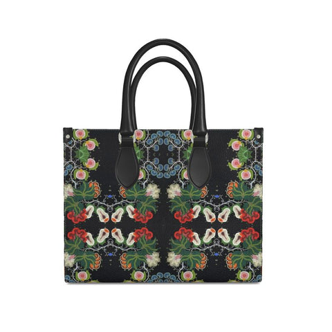 Eastern Woodlands floral Roses & Fruit Beadwork Pattern Premium Leather Shopper Bag