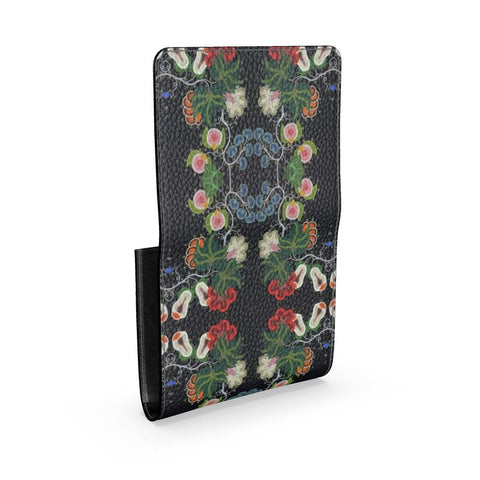 Eastern Woodlands Floral Roses and Fruit Beadwork Print Small Leather Foldover Purse