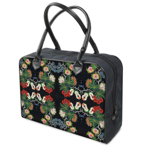 Eastern Woodlands Floral Roses and Fruit Beadwork Print Holdall Tote Bag