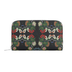 Eastern Woodlands Floral Roses and Fruit Beadwork Print Leather Zip Purse