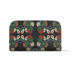 Eastern Woodlands Floral Roses and Fruit Beadwork Print Leather Zip Purse