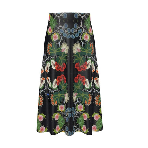 Eastern Woodlands Floral Beadwork Pattern Midi Skirt