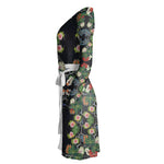 Eastern Woodlands Floral Roses & Fruit Beadwork Print Wrap Dress
