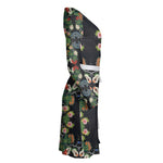 Eastern Woodlands Floral Roses & Fruit Beadwork Print Wrap Dress