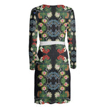 Eastern Woodlands Floral Roses & Fruit Beadwork Print Wrap Dress