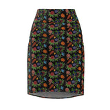 Eastern Woodlands Floral Black - Beadwork Print - Women's Pencil Skirt