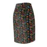 Eastern Woodlands Floral Black - Beadwork Print - Women's Pencil Skirt