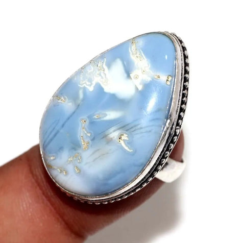 Owhyee Blue Opal 925 Silver Gemstone Ring US 6 Handcrafted