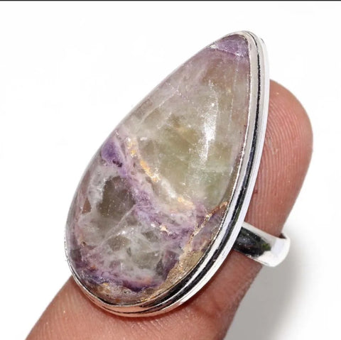 Purple Fluorite 925 Silver Handmade Gemstone Ring US 7