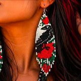 Crow & Rose Beaded Fringe Earrings | Handcrafted Statement Earrings 4 Inches