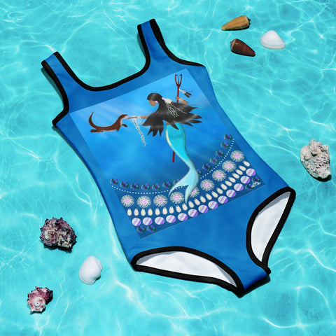 Yakima Indigenous Mermaid Print Kids Swimsuit