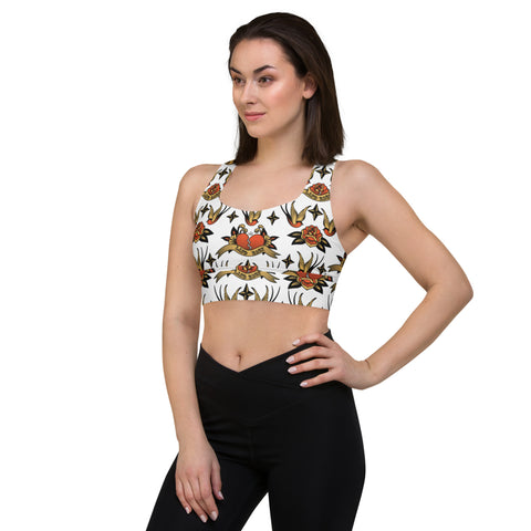 Land Back - American Traditional Tattoo Style - Longline Sports Bra