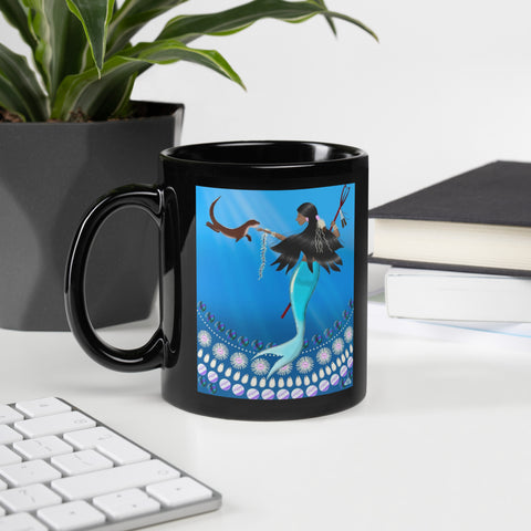Yakima Indigenous Mermaid Black Glossy Mug