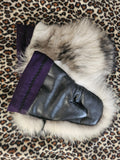 Arctic Wolf fur & leather Indigenous gauntlet mitts by Rebecca Pokiak
