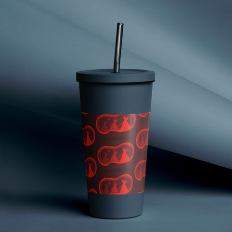 Three Tipis in Red Insulated tumbler with a straw