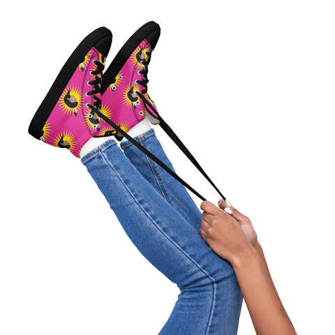 Women Warrior Flag Pattern - Women’s High Top Canvas Shoes