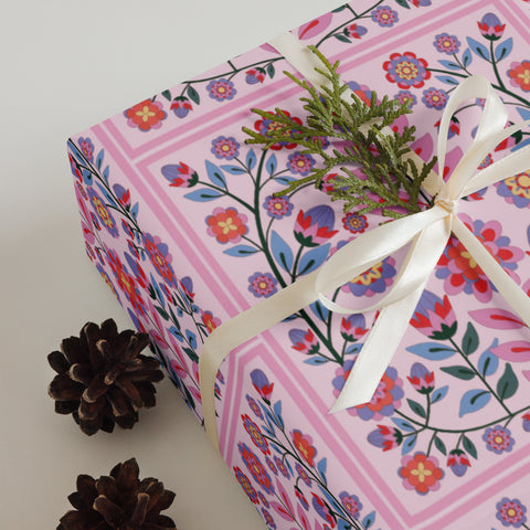 Pink Woodland Floral Wrapping Paper Sheets