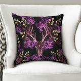 Dark Forest Floor-  Floral Deer Skull - Throw Pillow Case 18"x18"
