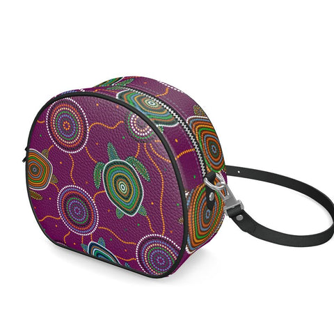 Beadwork Turtle Island - Elderberry Seas - "Chief's Wifey" - Round Box Bag - Premium Leather
