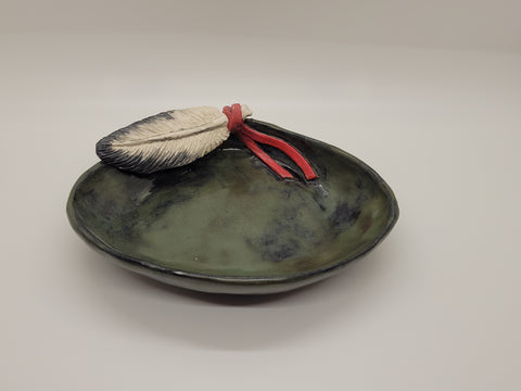 Clay Shell & Feather Smudge Bowl - Olive - Rappahannock Made Pottery Active