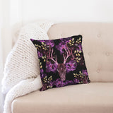 Dark Forest Floor-  Floral Deer Skull - Throw Pillow Case 18"x18"