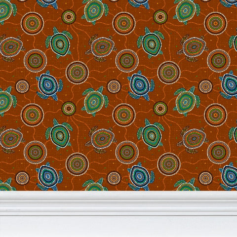 Beadwork Turtle Island - Earth Tones - Designer Wallpaper