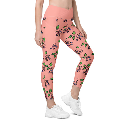 Sata Blueberries - Rose Bud - Crossover Leggings with Pockets