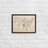 1888 Map of the Indian Reservations within the United States and Territories - Framed Canvas